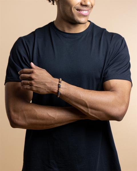 8-mm-Armband mit mattem Tigerauge-Stein und schwarzem Abstandshalter - Black Tiger